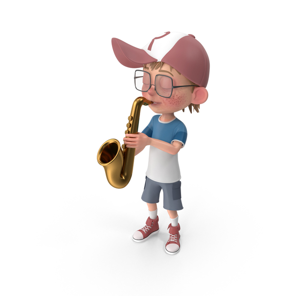 Cartoon Boy Charlie Playing Saxophone, 3D - Envato Elements