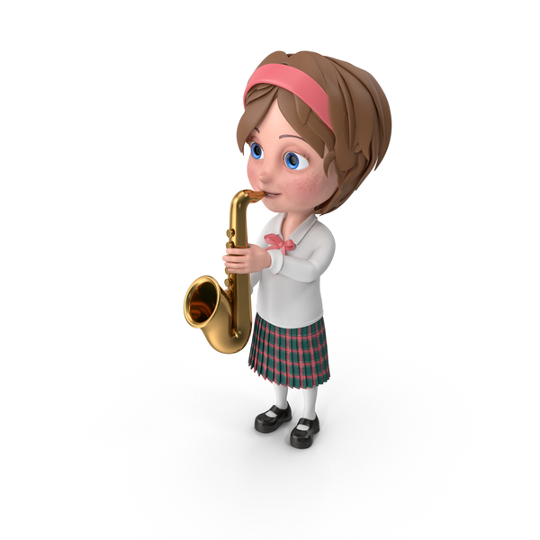 Cartoon Girl Meghan Playing Saxophone, 3D - Envato Elements